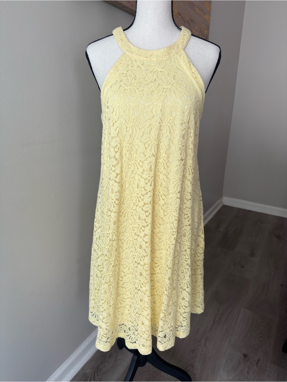 Betsey Johnson Pale Yellow Lace Halter Mini Dress